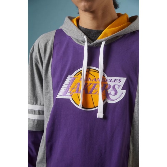 UO Mitchell & Ness Hardwood Classics NBA Lakers Hoodie Long Sleeve Heavy Top L - Picture 14 of 15